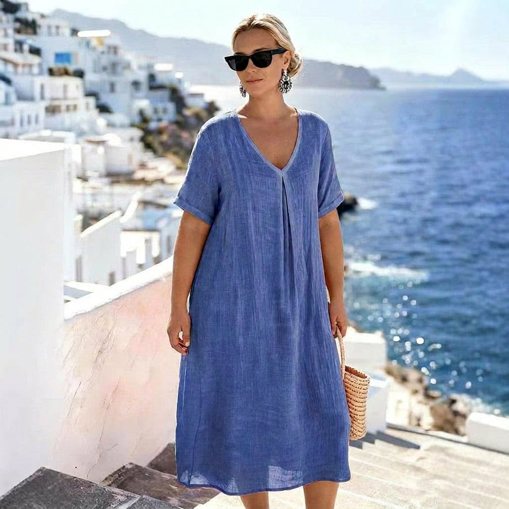 Heidi | Sininen Trikoomaksimekko V-Aukolla