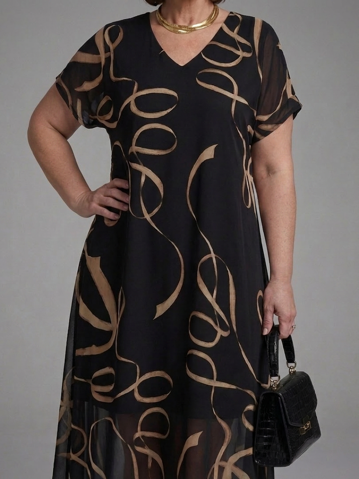 Heidi | Abstraktikuosinen Midimekko Lyhyillä Hihoilla