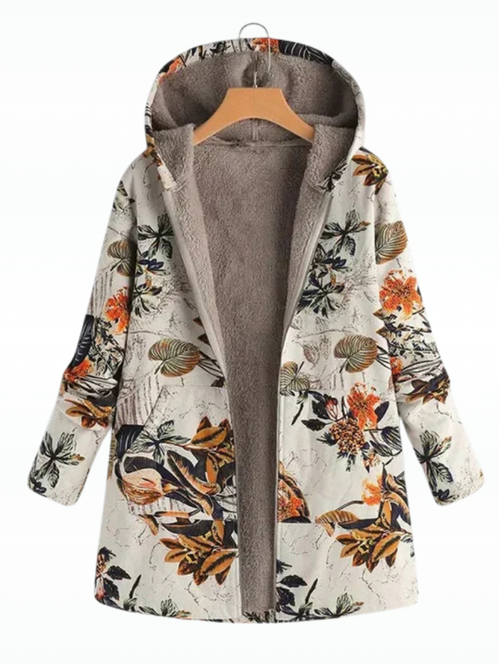 Hupullinen Talvitakki Vintage-Kukkakuviolla
