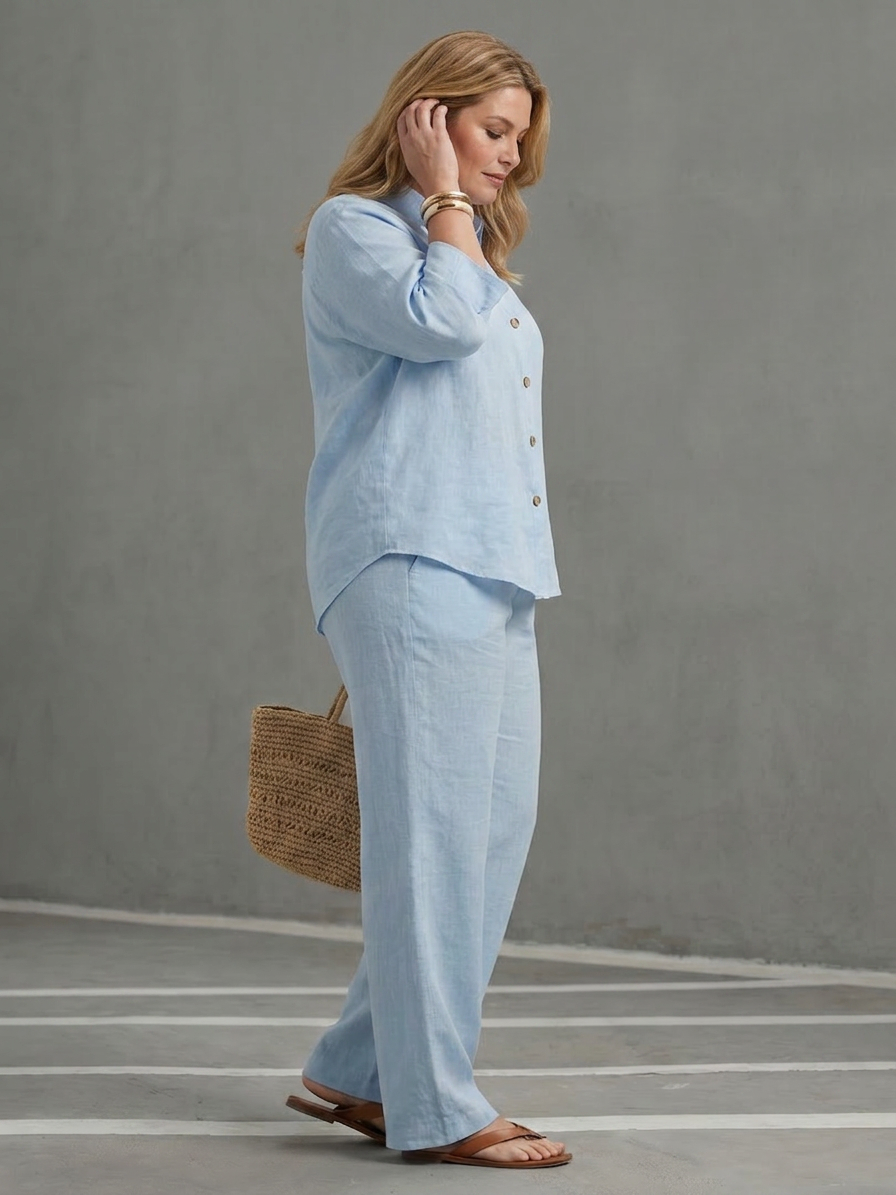 Tiina | Tunika Ja Suorat Housut Pystykauluksella