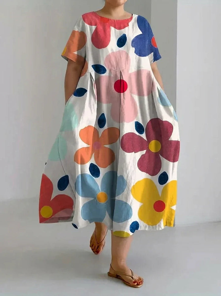 Eeva | Retro Kasvikuosinen Mekko Taskuilla