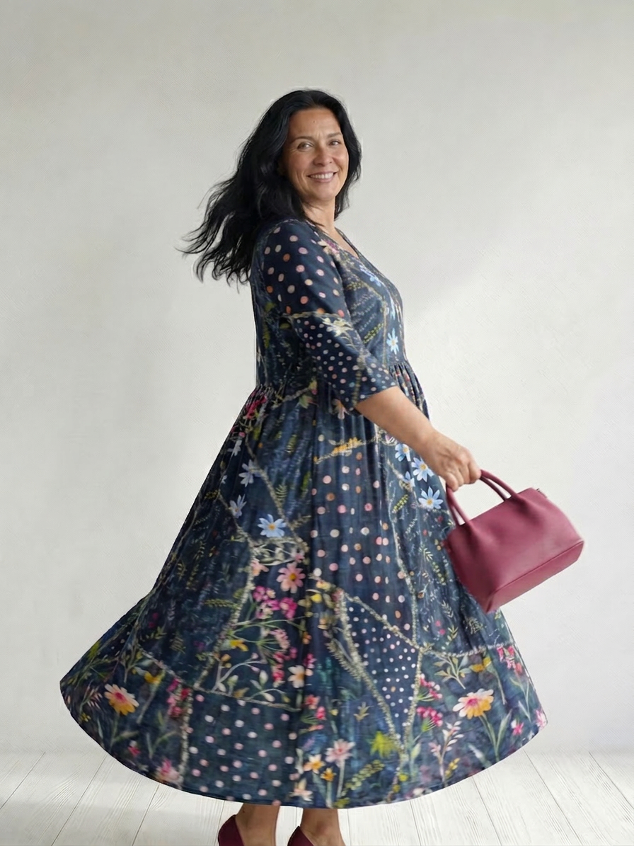 Riikka | Kukka- ja Pilkkukuosinen Tilkkumekko