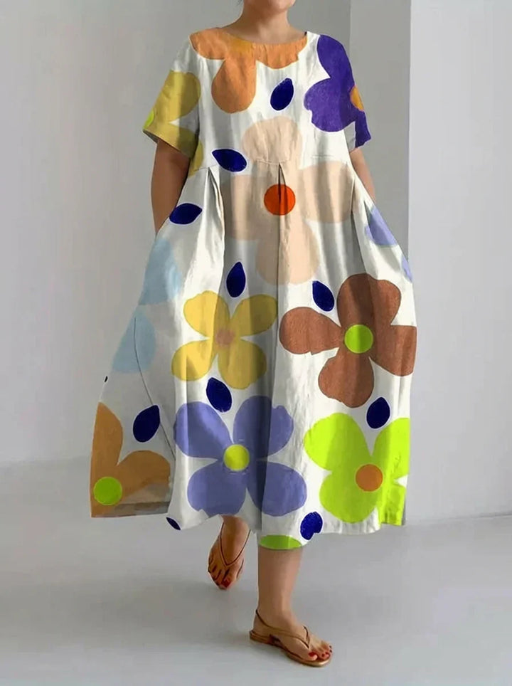 Eeva | Retro Kasvikuosinen Mekko Taskuilla