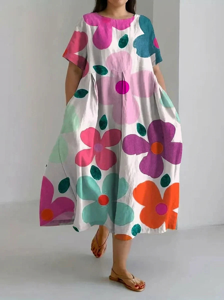 Eeva | Retro Kasvikuosinen Mekko Taskuilla