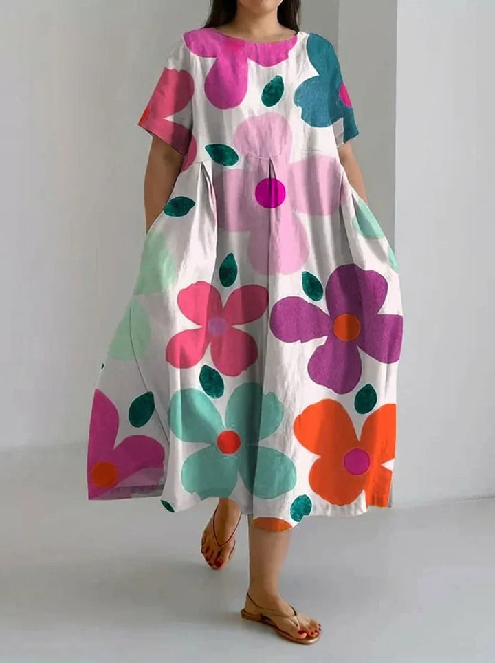 Eeva | Retro Kasvikuosinen Mekko Taskuilla