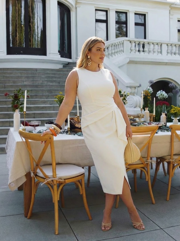 Leena | Epäsymmetrinen Hihaton Midimekko Laskoksilla