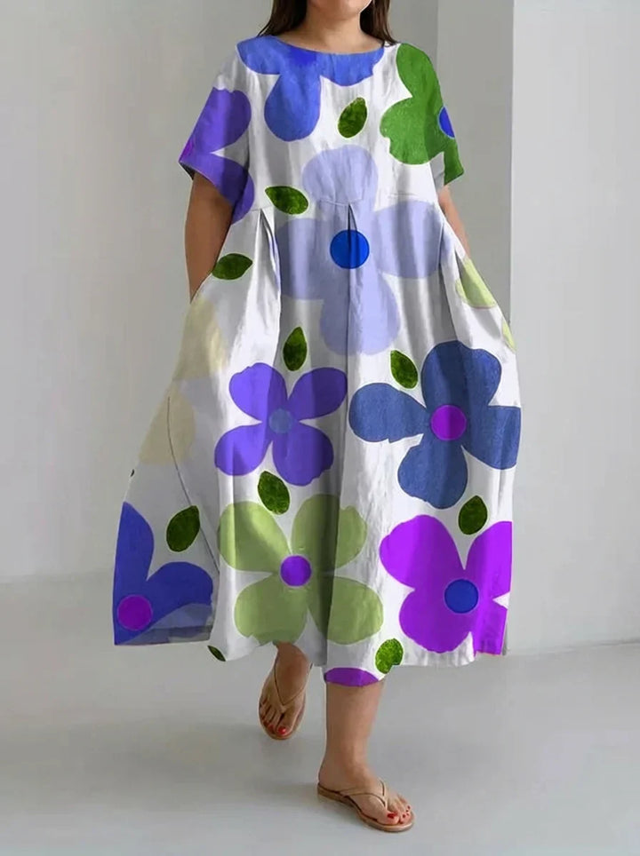 Eeva | Retro Kasvikuosinen Mekko Taskuilla