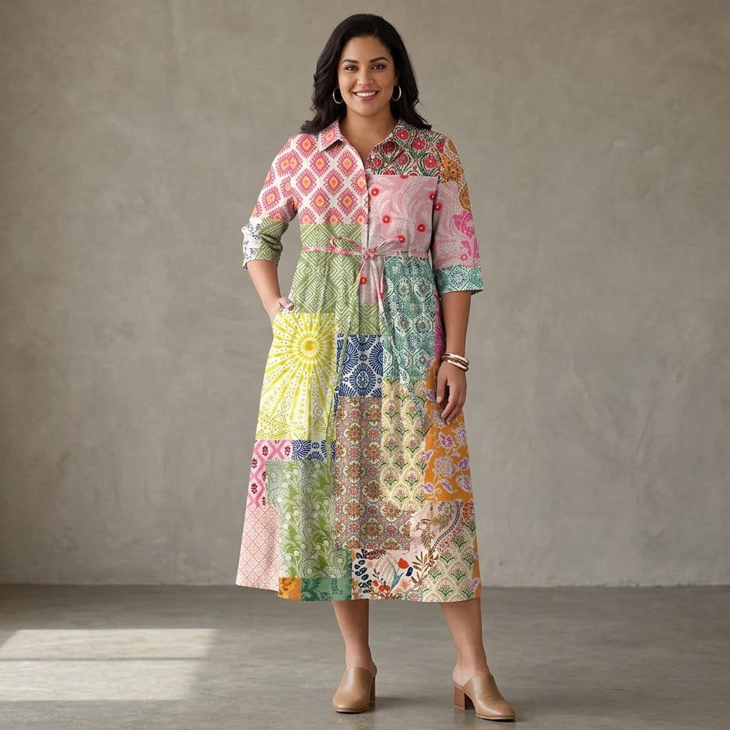 Satu | Boheemi Patchwork-mekko Solmuvyötäröllä