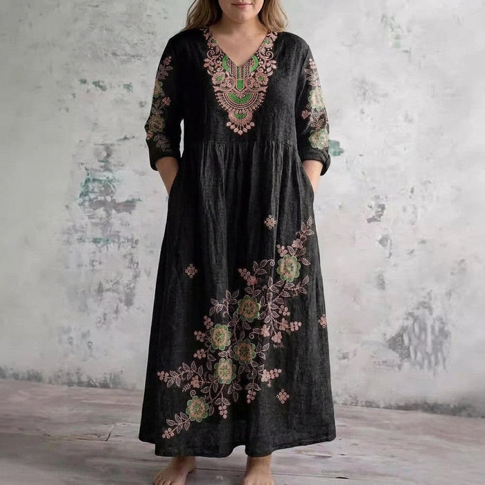 Ronja | Kukkakirjailtu Boho-Maksimekko
