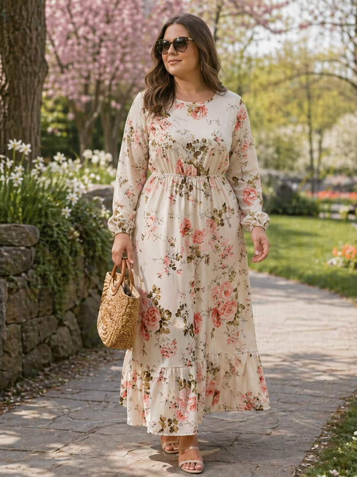Emma | Pitkähelmainen Boho-Kukkamekko