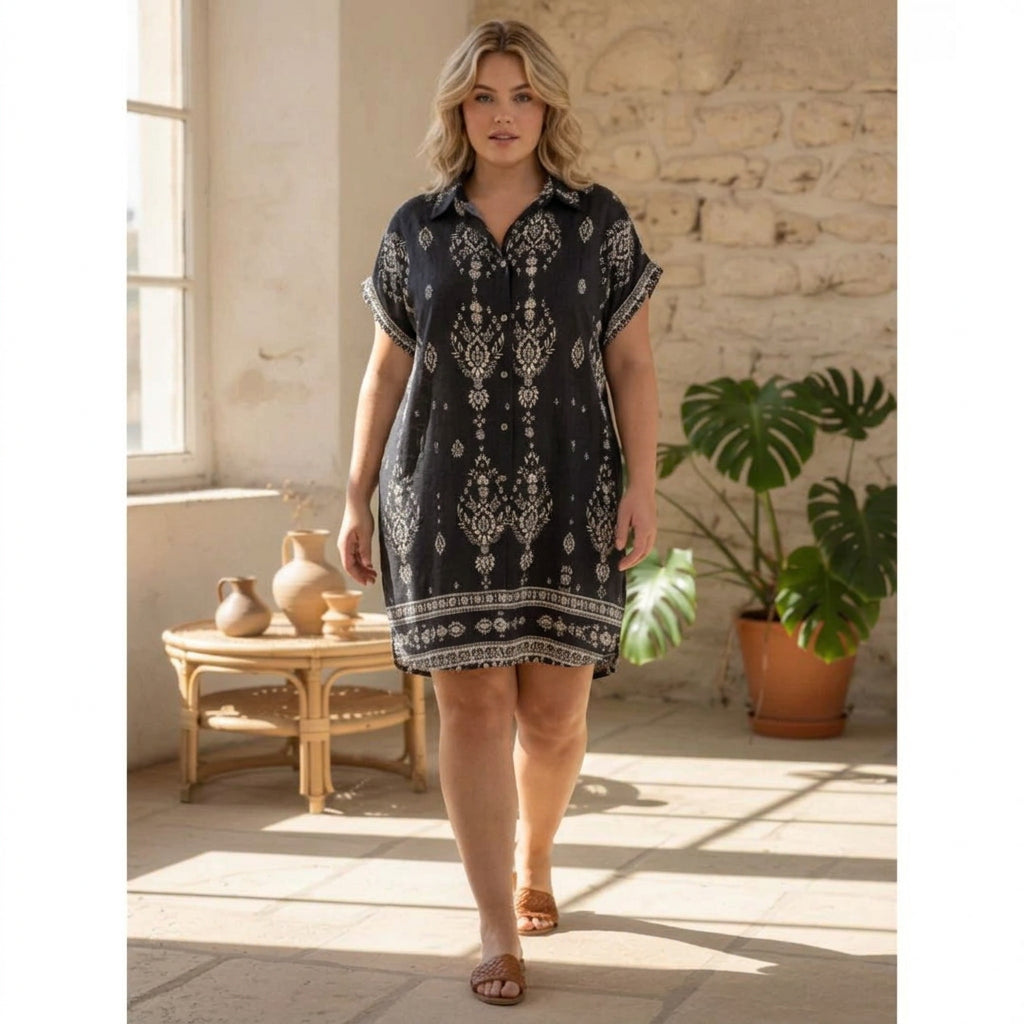Johanna | Vintage-henkinen Boho-paitamekko Napituksella