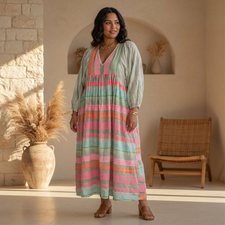Maria | Värikäs Boho-mekko Ilmavilla Hihoilla