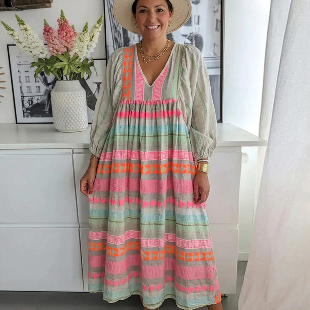 Maria | Värikäs Boho-mekko Ilmavilla Hihoilla