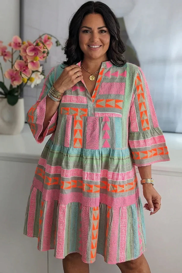Kaisa | Vintage-tyylinen Printtimekko V-aukolla