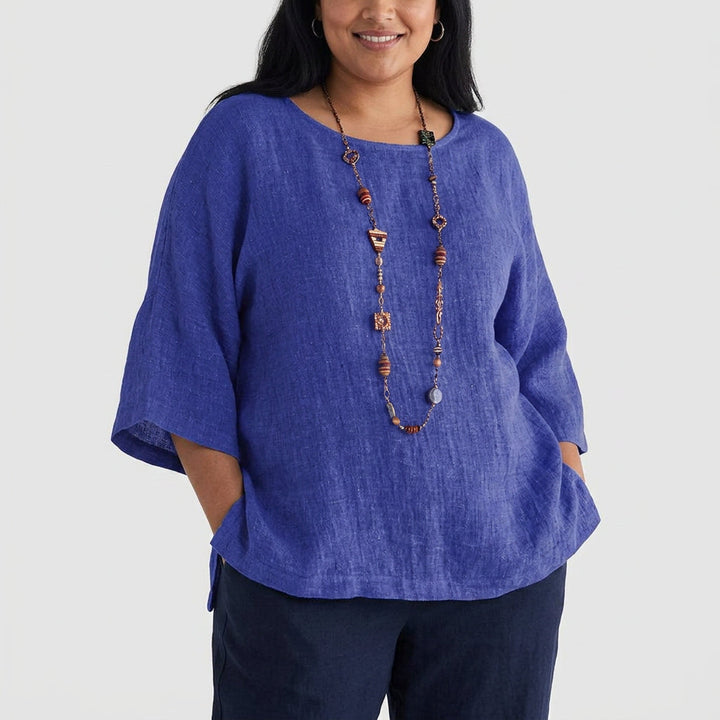 Tanja | Puuvilla-Pellavapusero Pyöreällä Pääntiellä