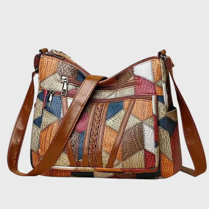 Maija | Patchwork-laukku Nahkahihnalla ja Vetoketjutaskuilla