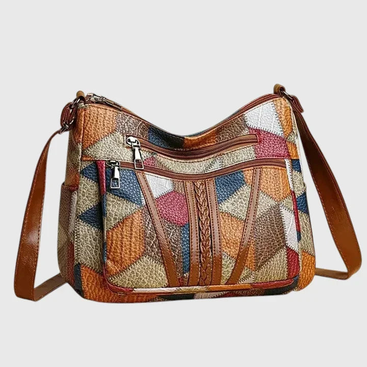 Maija | Patchwork-laukku Nahkahihnalla ja Vetoketjutaskuilla