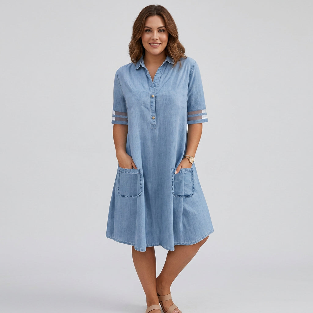 Kirsi | Farkkutyylinen Mekko Läppätaskuilla
