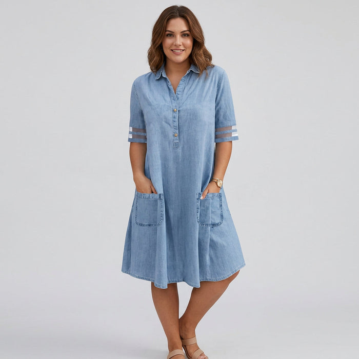 Kirsi | Farkkutyylinen Mekko Läppätaskuilla