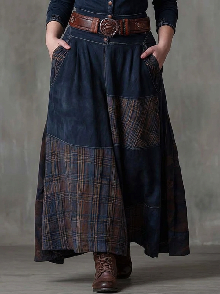 Inka | Ruutukuvioinen Pitkä Mekko Vintage-tyyliin