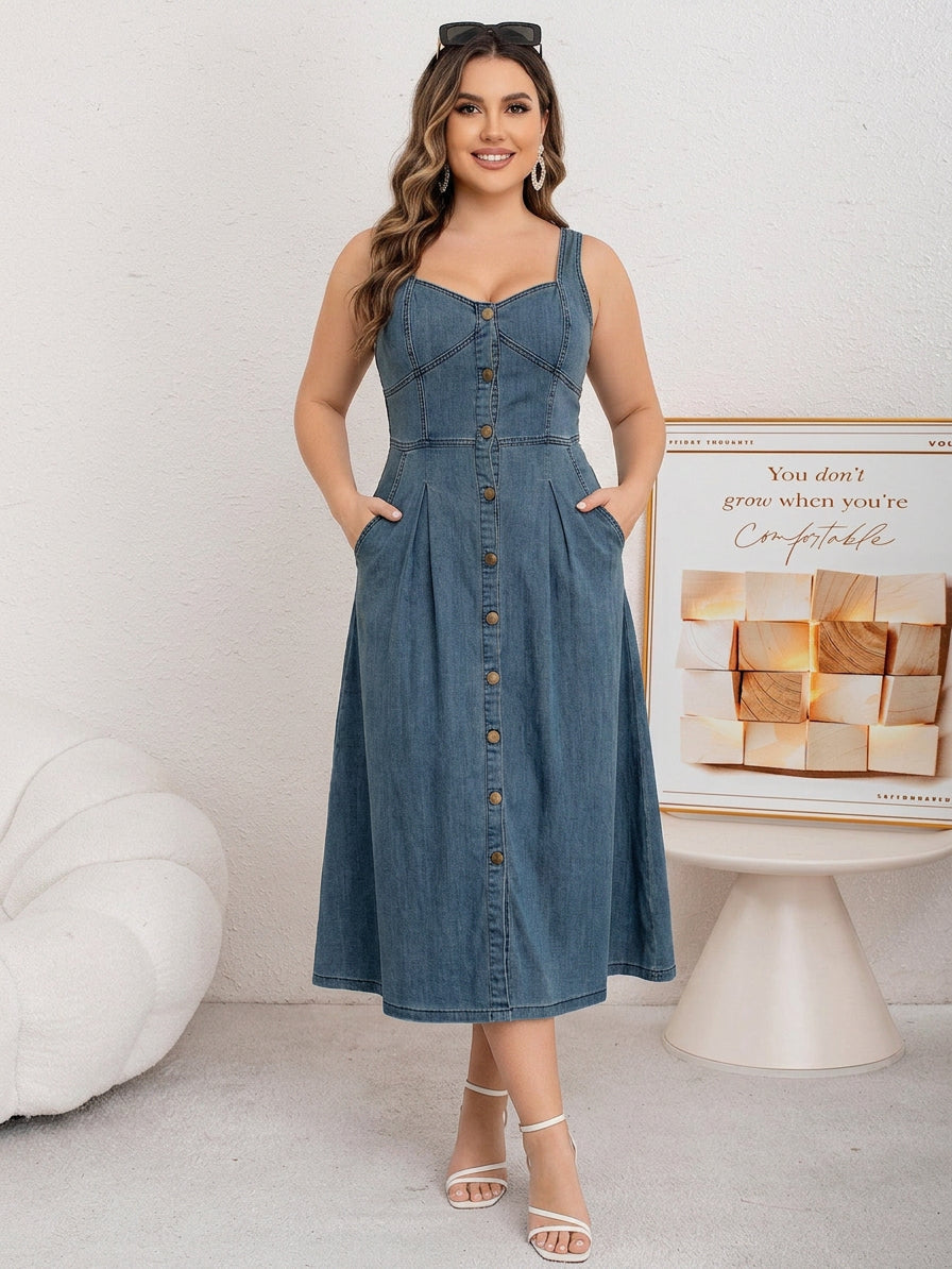 Katja | Vintage-henkinen Farkkumekko Napituksella