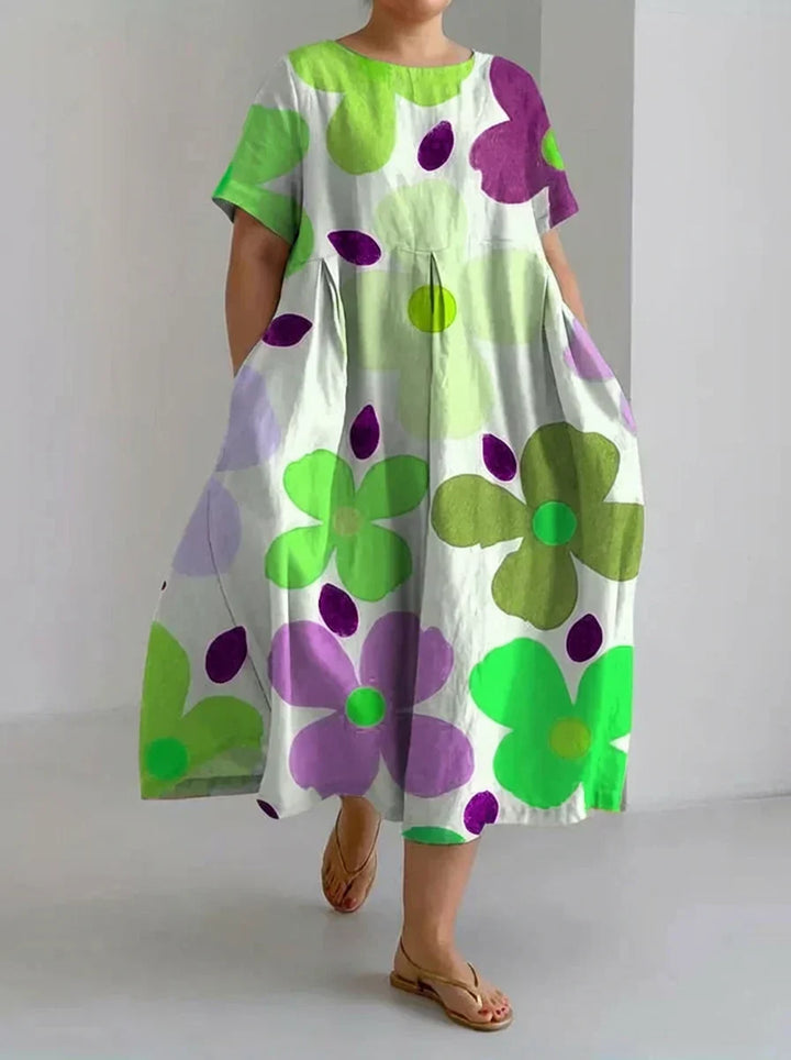 Eeva | Retro Kasvikuosinen Mekko Taskuilla