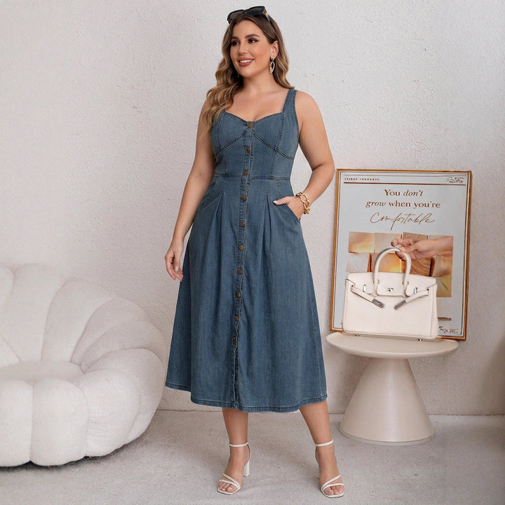 Katja | Vintage-henkinen Farkkumekko Napituksella