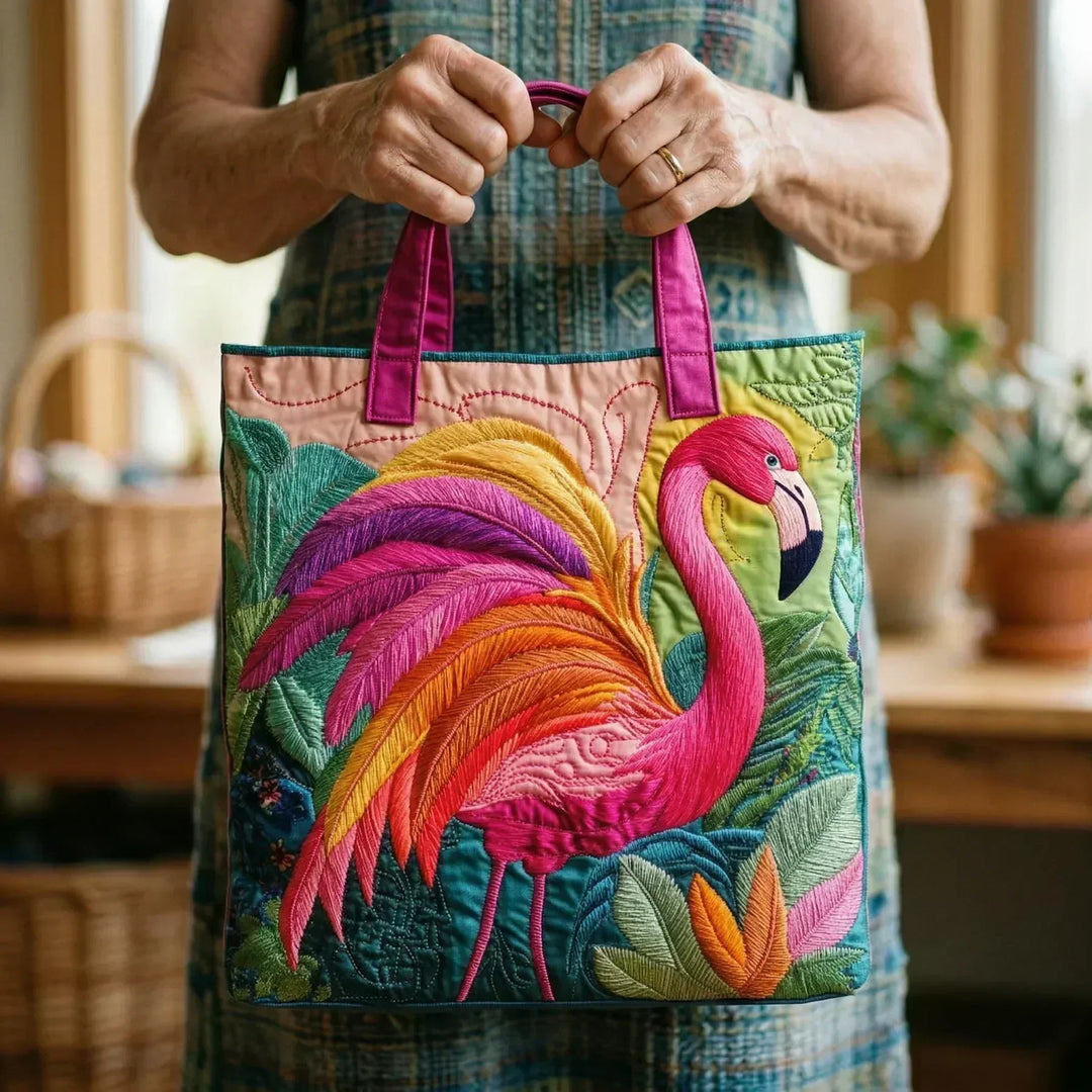 Veera | Flamingokuvioinen Tikattu Kassi