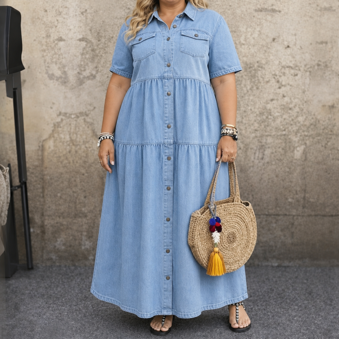 Sofia | Denimtyylinen Mekko Kerroshelmalla