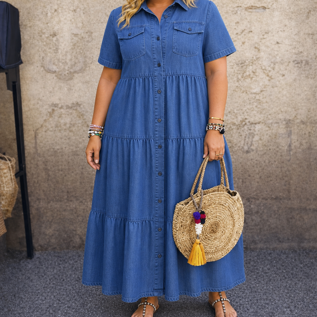 Sofia | Denimtyylinen Mekko Kerroshelmalla