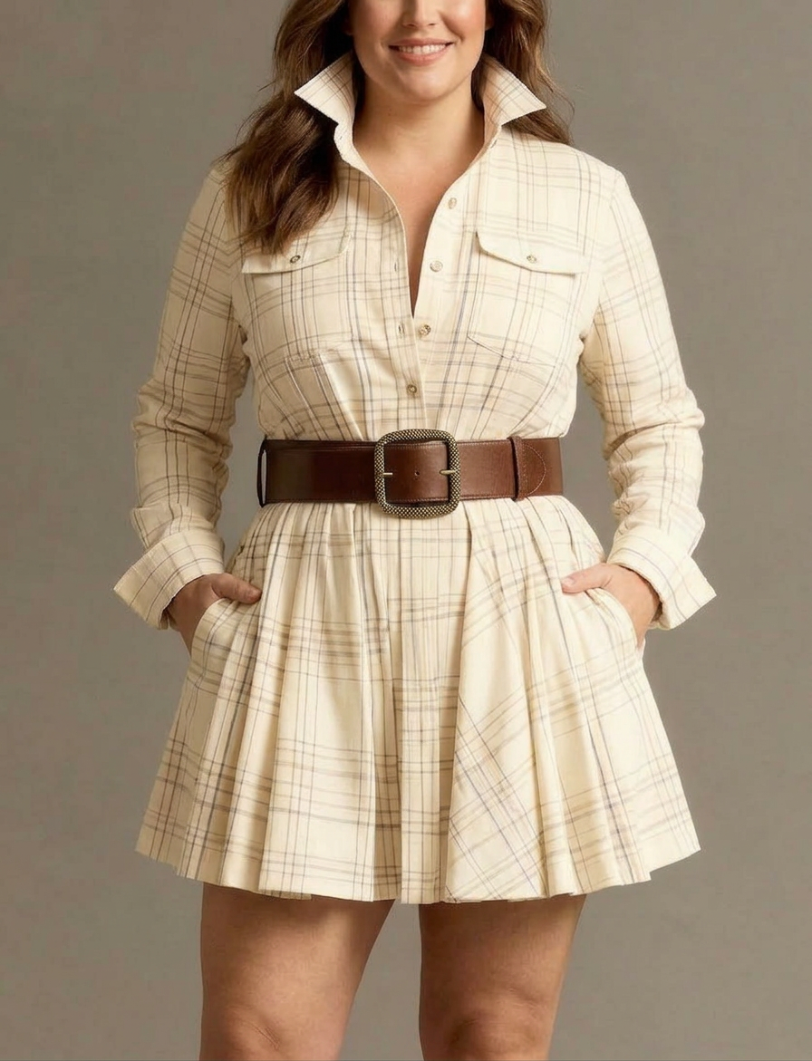 Ruudullinen Paitamekko Kauluksella ja Rintataskuilla