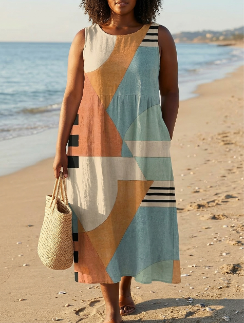 Linnea | Geometrinen Hihaton Midimekko