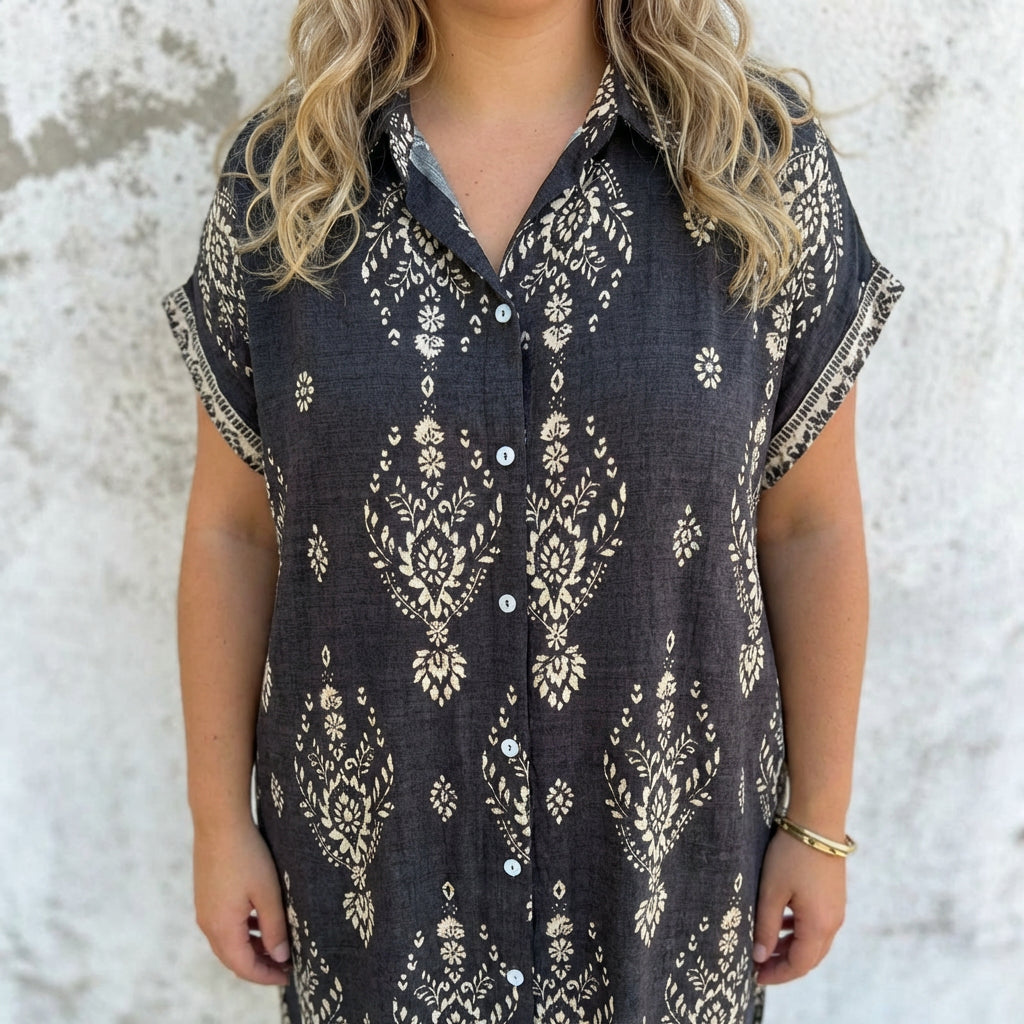Johanna | Vintage-henkinen Boho-paitamekko Napituksella